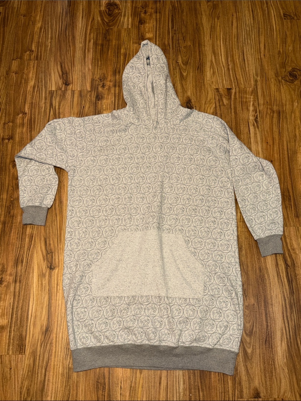 Bucees Men women Hooded Sweatshirt gown dress oversized grey print pocket lounge
